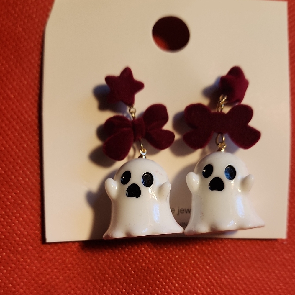 Ghost Earrings with Red Bows
